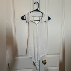 Express Womens Bodysuit with Collar - White - Size Large